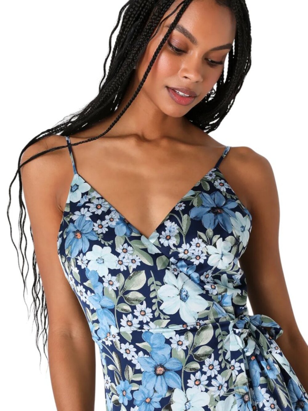 Lulus Womens Dress Size Medium Totally Romantic Quiet Luxury Floral Wrap Midi - Picture 2 of 8